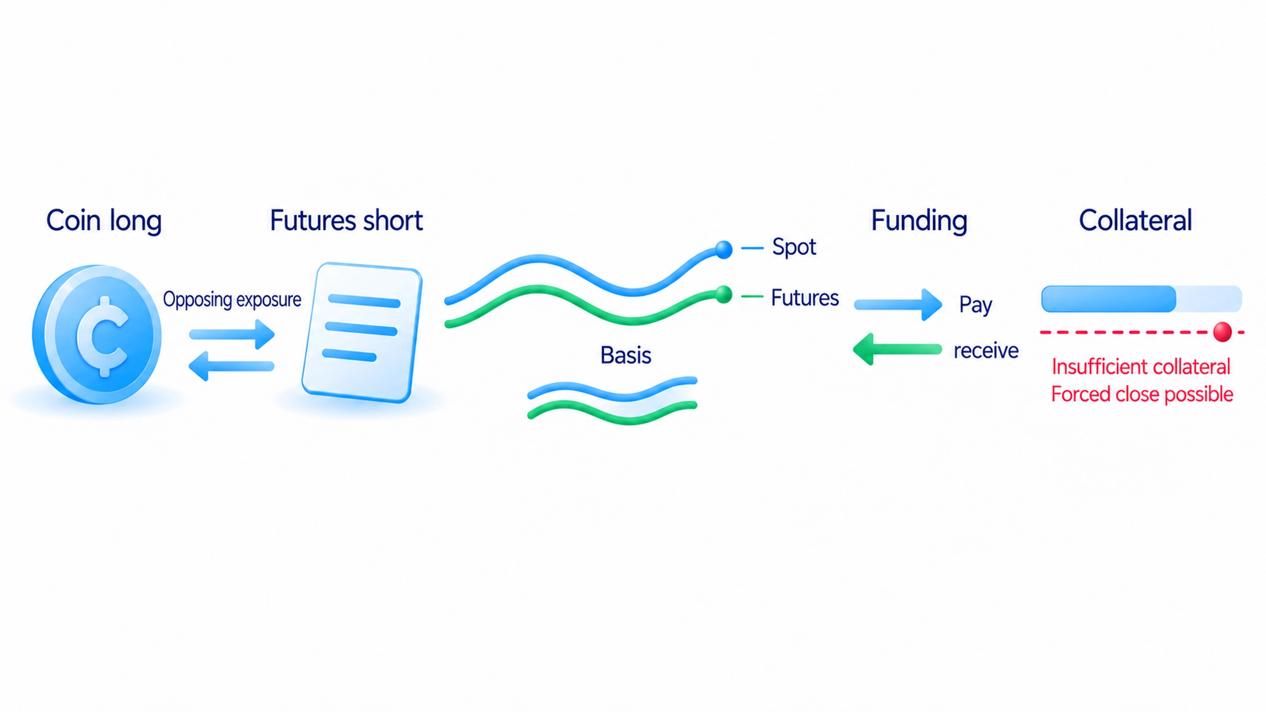 A matched coin purchase and futures trade opened for a fall can reduce directional risk while basis, funding and pledged-fund risks remain.