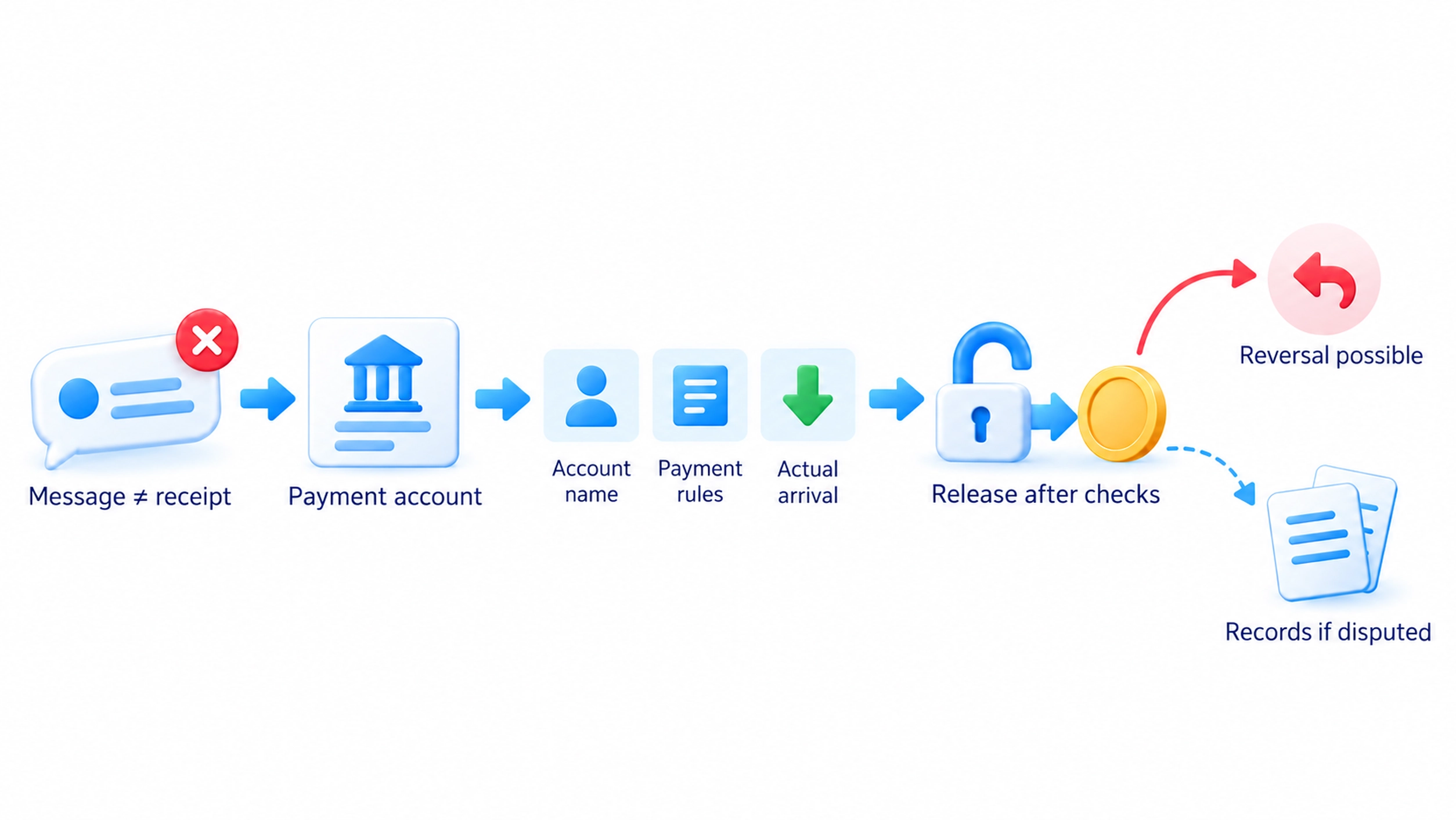 P2P checks connect advertisement conditions, actual money received in the payment account, venue rules and dispute records.