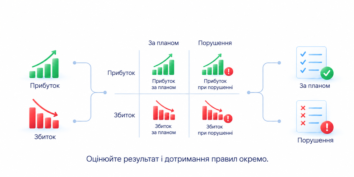 Результат угоди та дотримання правил оцінюють окремо: прибуток можливий після порушення, збиток можливий за планом