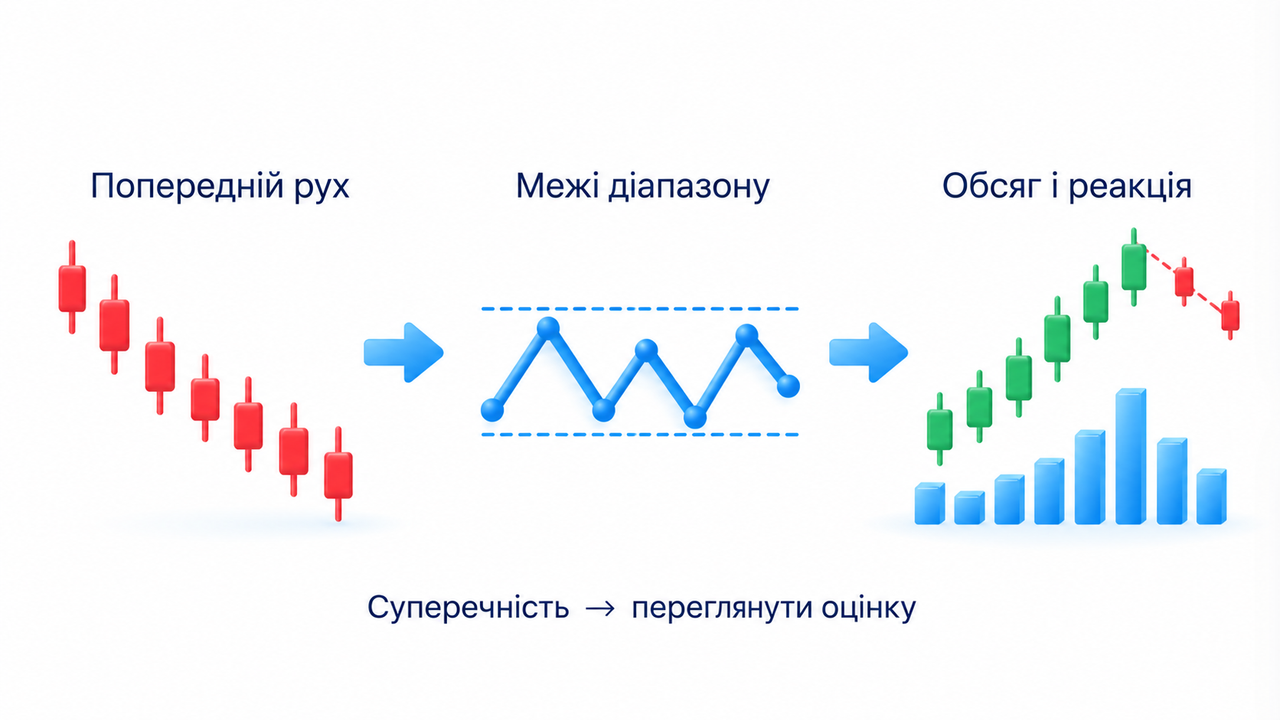 Попередній рух; Межі діапазону; Обсяг і реакція; Суперечність → переглянути оцінку